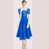 Real time spot French Hepburn style temperament solid color waist slimming big hem square collar dress