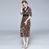 Real time spot dress temperament French gold velvet dress leopard print long dress with original belt included