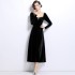 Real shot French diamond chain velvet dress in stock, women's new style French temperament, hanging waist long skirt