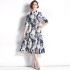 Real time spot new retro printed mid length dress