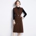 Real shot spot knitted base sweater versatile retro double breasted suit dress two-piece set