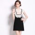 Real shooting spot versatile heavy industry nail diamond dress, women's lace splicing, slim fit and slimming black skirt