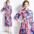 Real time stock long sleeved vacation style big swing chiffon printed big swing dress