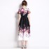 Real time spot French niche design positioning printed Hepburn style round neck short sleeved dress with belt included