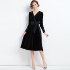 Real time spot banquet, annual meeting, socialite temperament, long sleeved black velvet dress