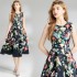 Real shot vintage waist cinching slimming sleeveless printed dress in stock, medium to long style