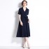 Real time spot Hepburn style French dress, mid length, waist cinching, slimming retro A-line skirt