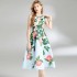 Real shot vintage waist cinching slimming sleeveless printed dress in stock, medium to long style