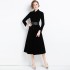 Real time spot European station new women's slim fit large display black velvet dress with belt included