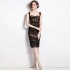 Real shot spot velvet spliced mesh suspender skirt with fishbone folds, slimming dress