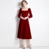 Real shot spot square neck velvet dress, French retro Hepburn style dress