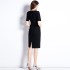 Real shot spot women's Roman cotton splicing slim fit and slimming split hip skirt one-step dress