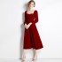 Real shot spot square neck velvet dress, French retro Hepburn style dress