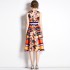 Real time spot 2023 new retro waist slimming sleeveless printed dress mid length