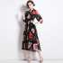 Real time spot printed slim fit long sleeved dress