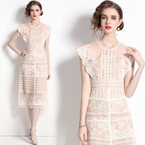 Real time spot new palace embroidery flower waist cinching sweet little dress dress dress short skirt for women