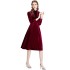 Real shot spot standing collar commuting long sleeved gold velvet dress, slimming mid length dress, dress