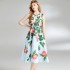 Real shot vintage waist cinching slimming sleeveless printed dress in stock, medium to long style