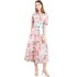 Real shot in stock long sleeved fresh long skirt women's printed lapel dress with belt included