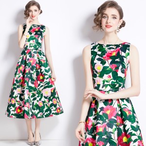 Real time stock sleeveless high waisted dress with three-dimensional cutting and waist cinching A-line skirt