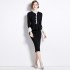 Real time spot vintage fake two black dresses, women's waist cinching slimming bag arm skirt, French mid length skirt