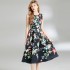 Real shot vintage waist cinching slimming sleeveless printed dress in stock, medium to long style