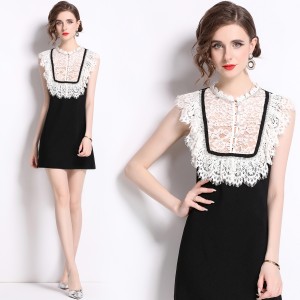 Real shooting spot versatile heavy industry nail diamond dress, women's lace splicing, slim fit and slimming black skirt