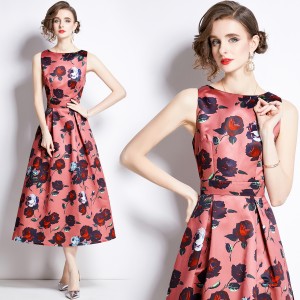 Real time stock sleeveless high waisted dress with three-dimensional cutting and waist cinching A-line skirt