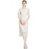 Real time spot French waist cinched white lace dress, slimming and embroidered mid length skirt