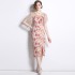 Real shot spot mesh printed patchwork temperament slim fit flower dress for women