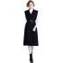 Real shot spot knitted base sweater versatile retro double breasted suit dress two-piece set