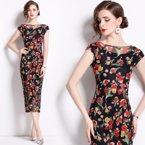 Real time stock retro cheongsam improved hip hugging dress fishtail skirt mid length skirt