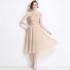 Real time spot lace embroidered dress for women, new French style elegant pleated mid length skirt