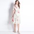 Realistic spot printed slim fit and slimming French style dress with tie and belt included