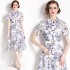 Real time spot printed waist cinching shirt dress with waist belt for commuting