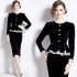 Real shot spot Hepburn style square neck long sleeved lace patchwork hollow waist black slimming dress for women