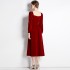 Real shot spot square neck velvet dress, French retro Hepburn style dress