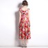 Real shot spot printed color water soluble lace one-piece collar printed dress