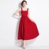 Real shooting spot 2024 spring new sleeveless waist cinching slimming red small dress with large swing suspender dress