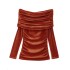 Foreign trade 2024 autumn new European and American style women's clothing fashion temperament sexy velvet one shoulder pleated decorative top