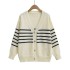 Foreign trade 2024 autumn new European and American style women's fashion casual V-neck long sleeved striped decoration knitted top jacket