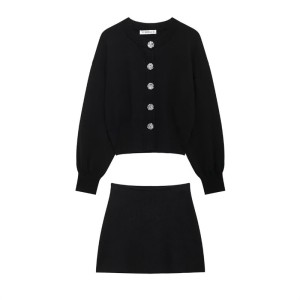 Foreign Trade 2024 Autumn New European and American Style Women's Fashion Large Row Button Decoration Knitted Coat Mini Skirt 5536166