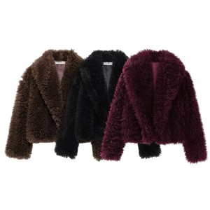 Foreign trade 2024 autumn new European and American style women's clothing fashion temperament loose collar versatile artificial fur jacket