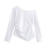 Foreign Trade 2024 Autumn New European and American Style Women's Fashion Temperament Folded Decoration Asymmetric Slant Neck Off Shoulder Top