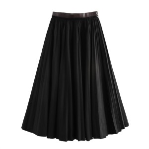 Foreign Trade 2024 Autumn New Half length Skirt Women's Versatile Waist Leather Splicing Black A-line Hundred Fold Casual