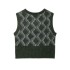 Foreign Trade 2024 Autumn New European and American Style Women's Fashion Round Neck Single breasted Diamond Pattern Knitted Tank Top 3920179