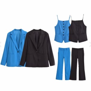 Foreign trade 2024 autumn new suit with fine stripes, double breasted suit jacket, rolled edge pants, suspenders, niche