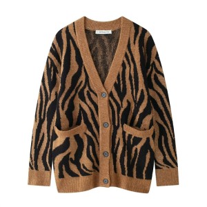 Foreign trade 2024 autumn new European and American style women's clothing fashion temperament animal pattern jacquard knitted jacket 5755161