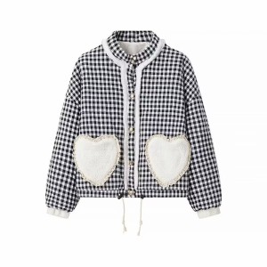 Foreign Trade 2024 Autumn New European and American Style Women's Fashion Casual Plaid Love Lace Edge Decorative Cotton Jacket