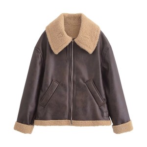 Foreign trade wholesale autumn and winter warm fur integrated motorcycle loose jacket for women 2024 cross-border wholesale Amazon